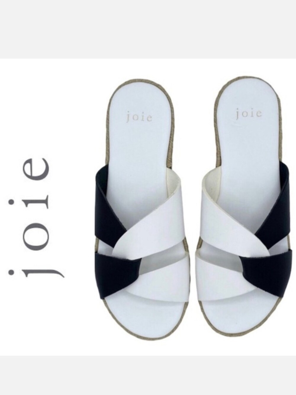Joie Black and White Rafi Espadrille Leather Sandals